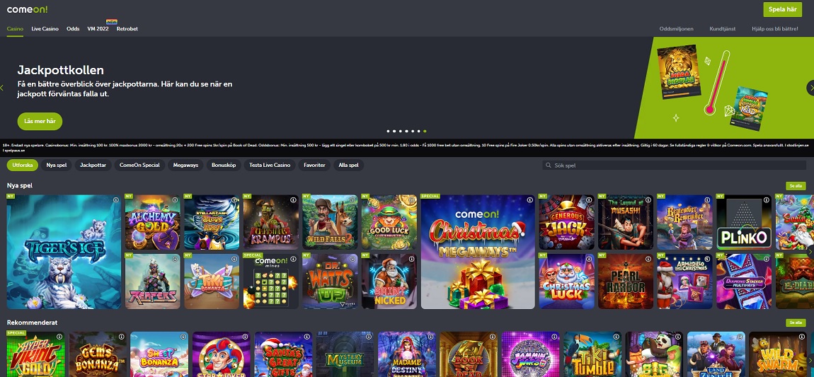 ComeOn Casino lobby